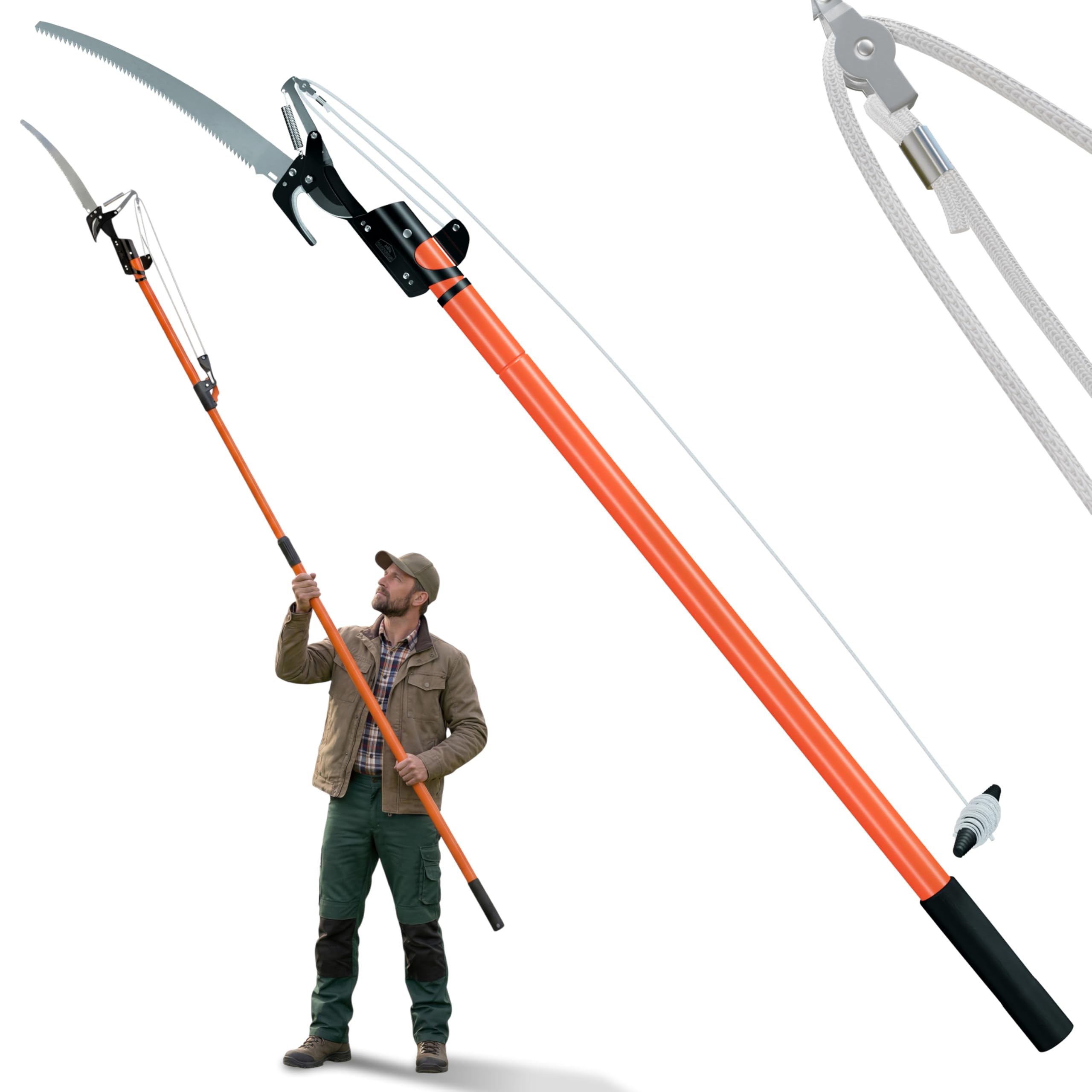 DEUBA® Seghetto Telescopico per Potatura Rami 2in1 Svettatore Cesoia Altezza Max 4 M Cavo in Nylon Segaccio Telescopico