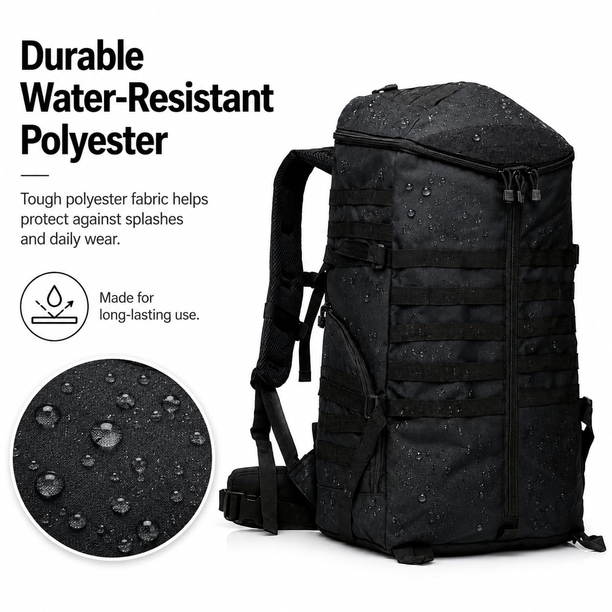 MMOBIEL Zaino Trekking 50L – 5 Tasche & Cintura Lombare – Di Northstrong | Nero – 70 x 40 x 30 cm – Resistente all'abrasione & Telaio Interno – 1.3 kg & 50L di Capacità – Per Viaggi & Outdoor