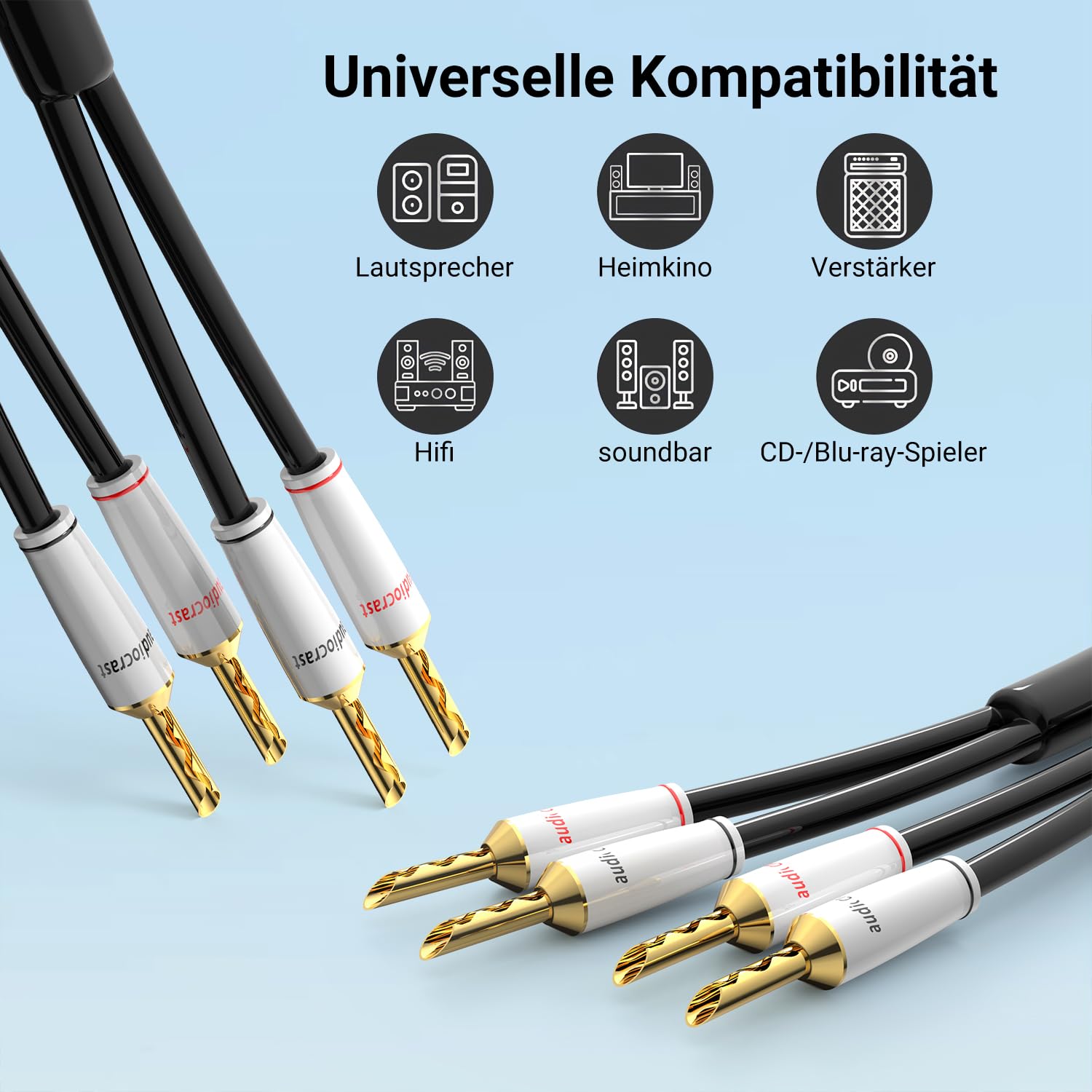 Tertullus Cables de Alta Gama OFC Bañados en Plata Con Conector Banana para HiFi, Cine en Casa, Amplificadores, Altavoces, Sistema HiFi (3 m)