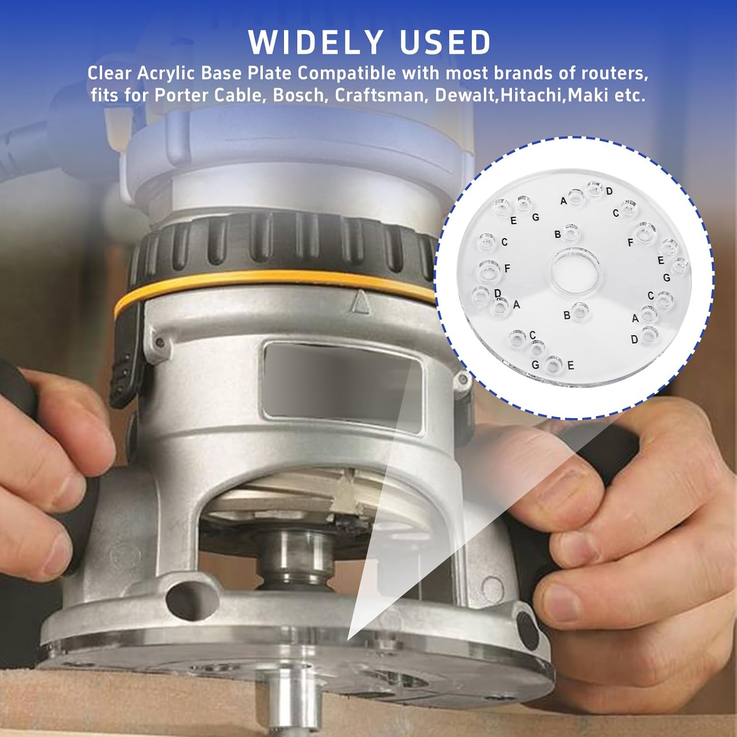 71369 Router Base Plate 6-1/2" Diameter Clear Acrylic Sub Base with Marked Holes Fits for Porter Cable, Bos-ch, Craftsman, Dewalt, Hitachi, Ryobi