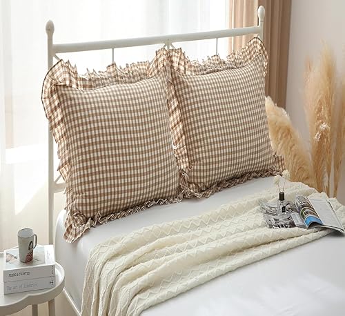 Vista 160 de Fundas de almohada cuadradas blancas con volantes, fundas de almohada europeas, 100% algodón, 18 x 18 pulgadas, 2 unidades Blanco 3