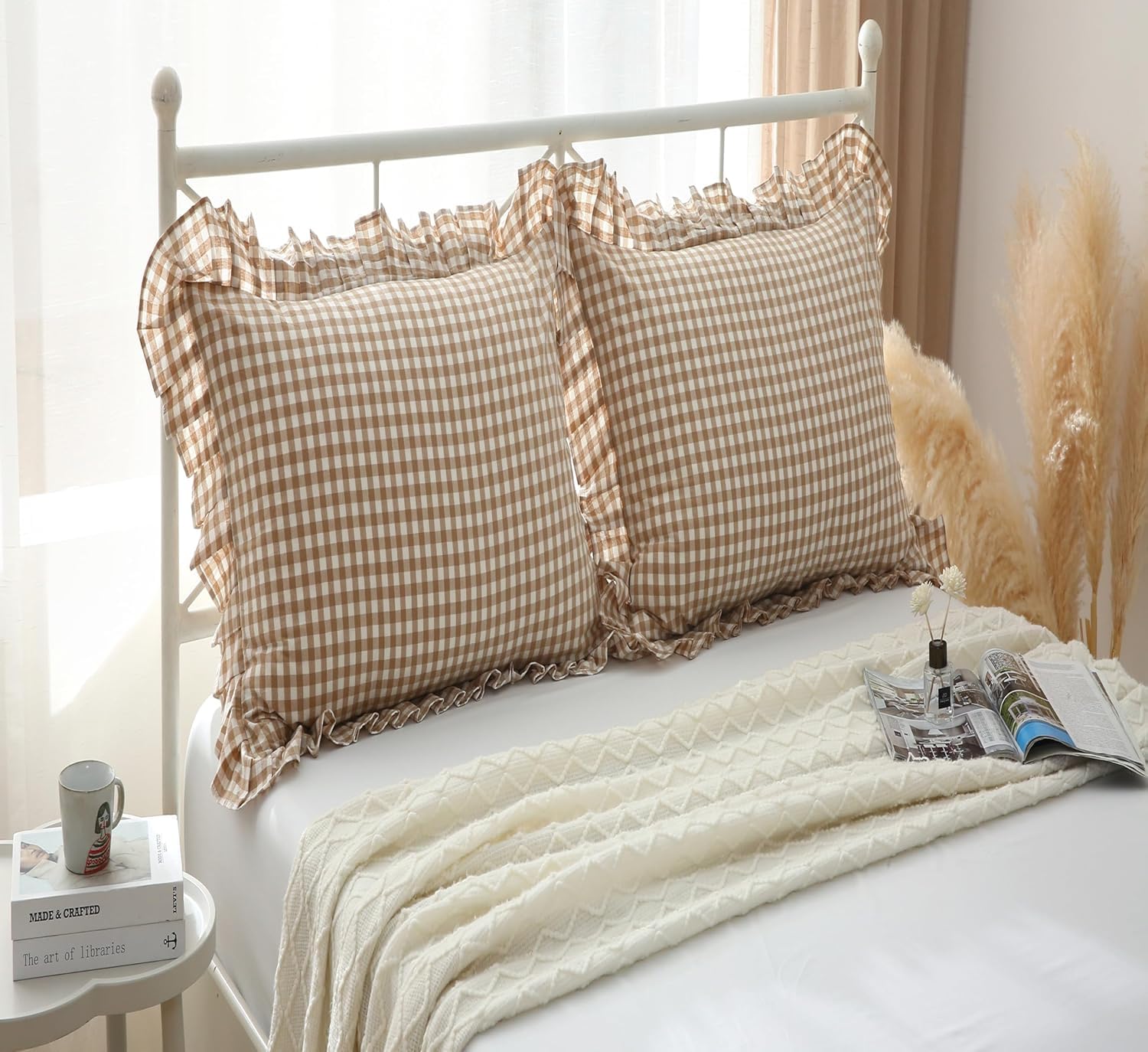 Karierter Kissenbezug 45x45cm Mit Rüschen - Baumweich Wohnzimmer Deko