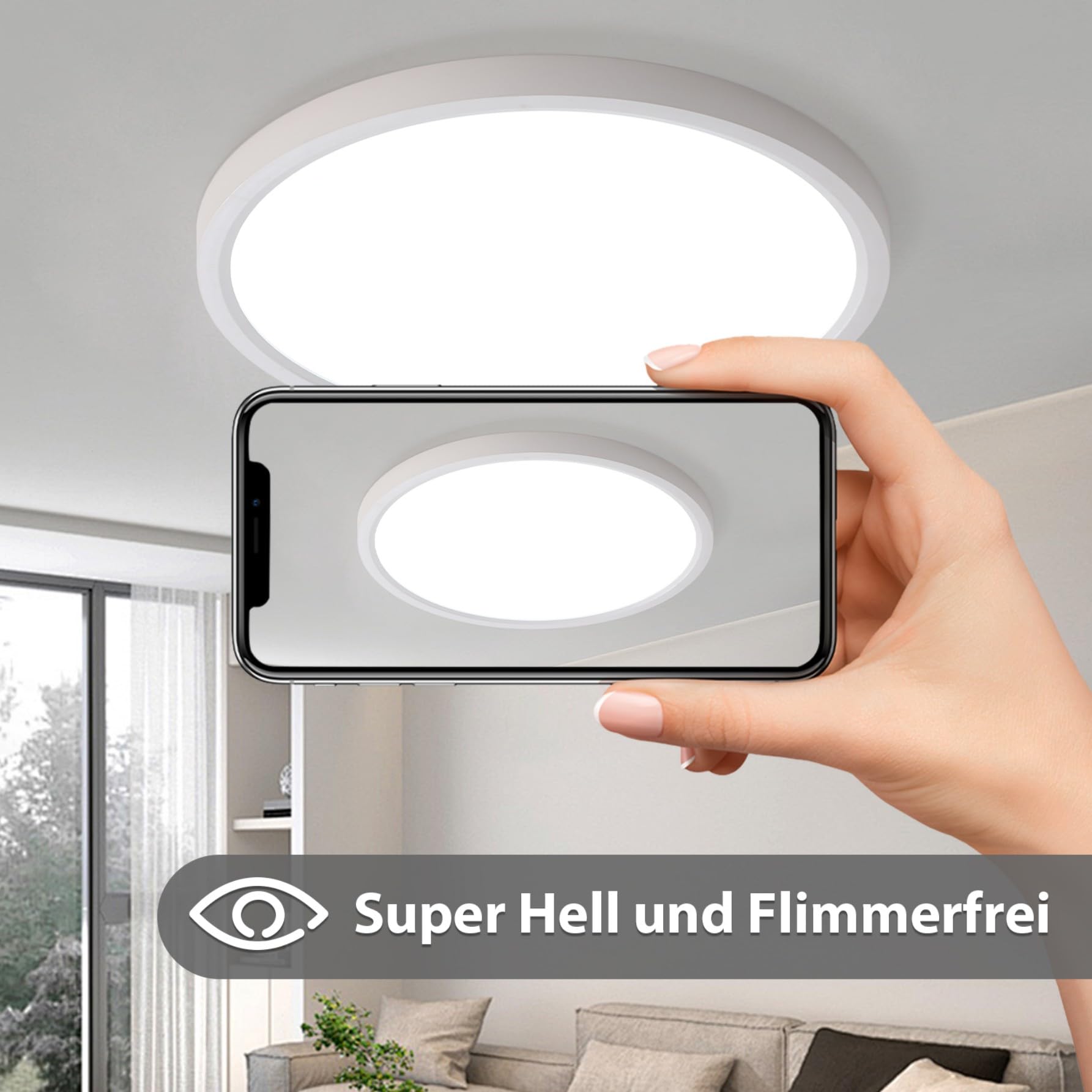 72W LED Deckenleuchte 60CM Rund Weiß Deckenlampe Dimmbar mit Fernbedienung | 3000-6500K Speicherfunktion Rund Deckenleuchten Ultra Dünn 2.5CM Ideal für Wohnzimmer Schlafzimmer Küch Arbeitszimmer