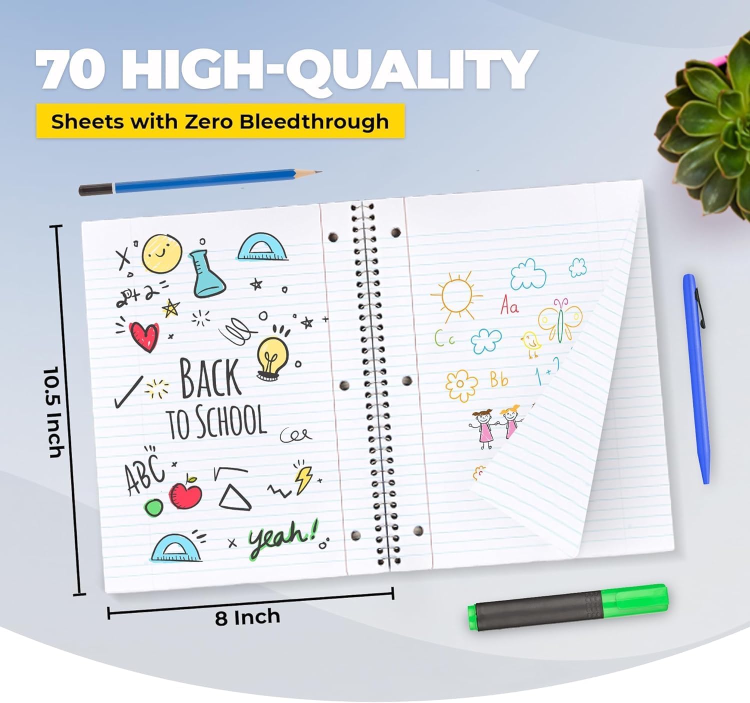Bilinny Spiral Notebook 24 Pack of 12 Bright & 12 Pastel Colors, 1 Subject, Wide Ruled, Notebooks for School - 8X10.5 Inch - 70 Sheets (24 Pack) image 2