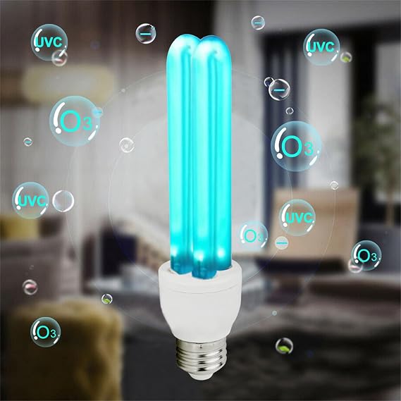 Germicidal UV Sanitizer Light Bulb 25 W 254nm with Ozone,Portable Disinfection, Screws into Any E27 Socket White