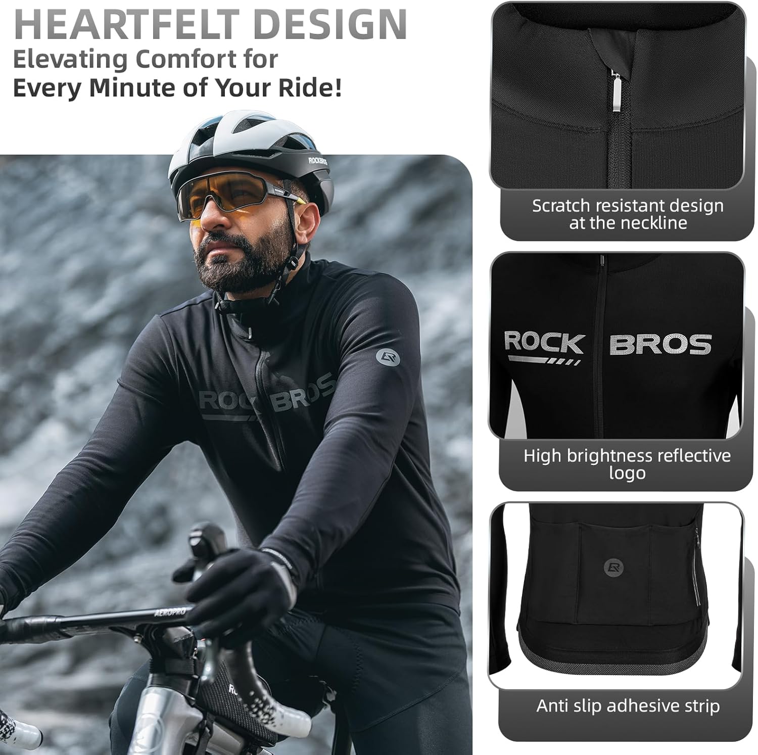 ROCKBROS Winter Cycling Jacket for Men Thermal Fleece Bike Jackets Windproof Cold Weather Running Jacket Breathable - Image 4