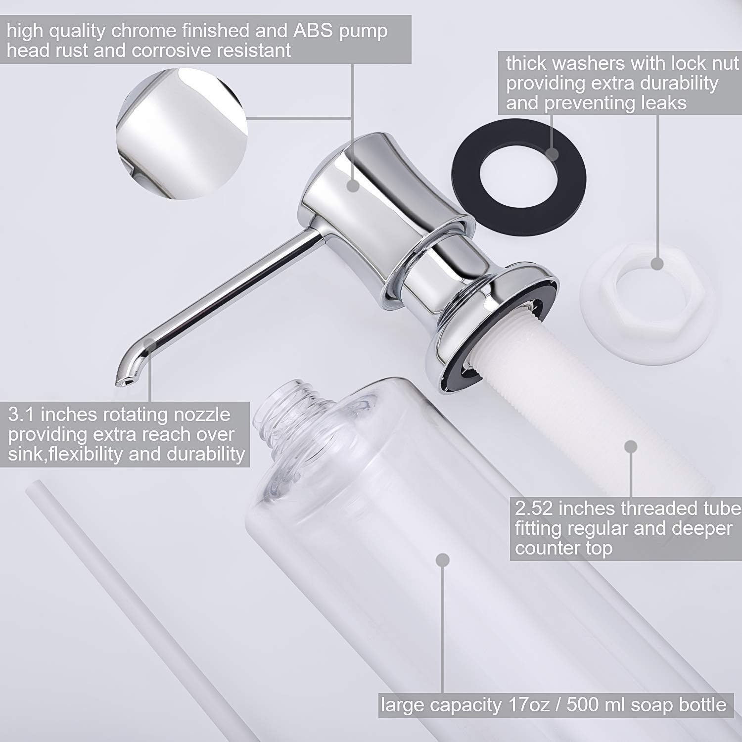 Samodra Brass & ABS Sink Soap Dispensers with 17 OZ Bottle Built in Design Refill from The Top