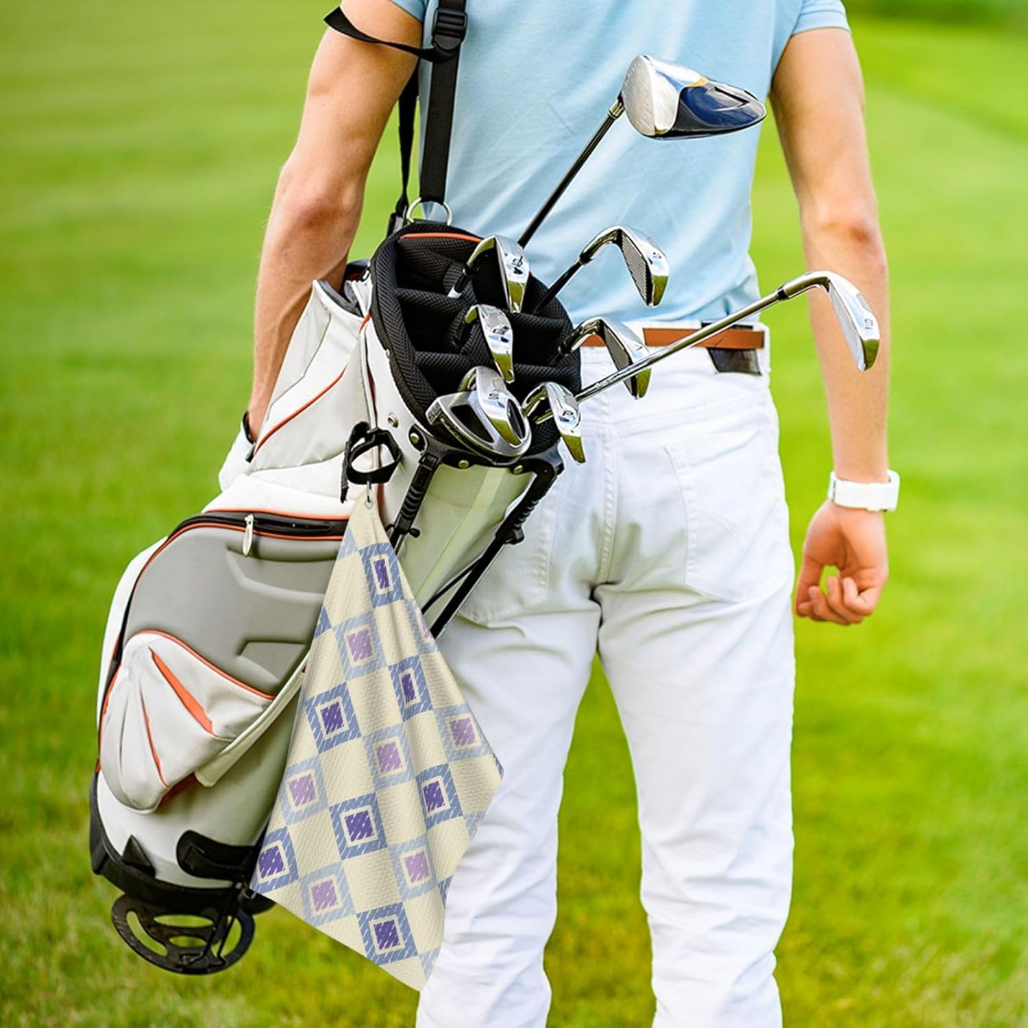 Ethnic-Boho-Scribble-Texture-R-Motif-Textile-Rapport Microfiber Golf Towel with Carabiner Clip, 16x24 Inch Absorbent Waffle Weave Towel for Golf Bags