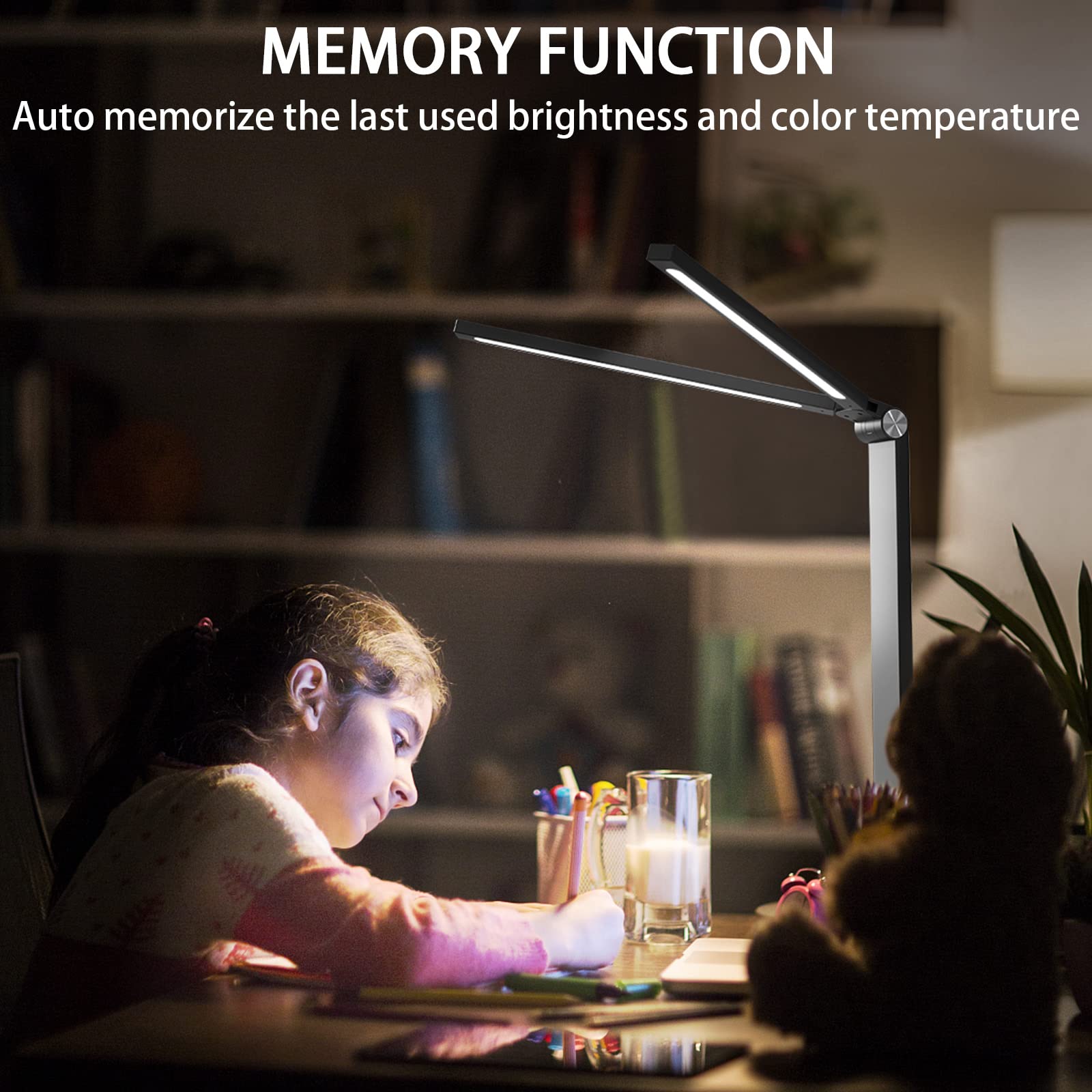 Torchlet Desk Lamp, Desk Lamps for Home Office, Double Head LED Desk Light, Touch Control Adjustable Brightness Color Temperature, USB Charging Port, Modern Desk Lamp for Drom/Reading/Bedroom