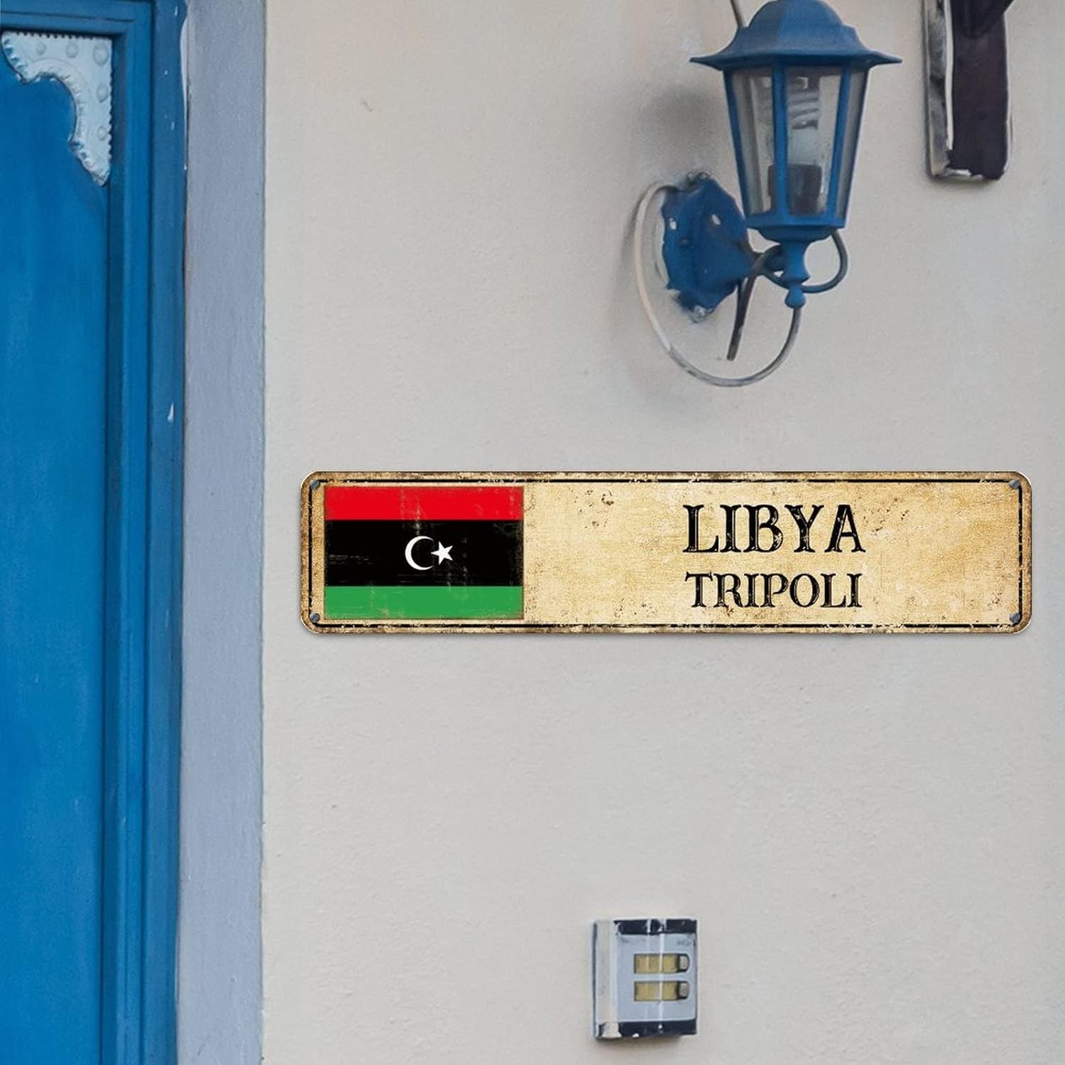 Libya Tripoli Street Signs Customized Libya Flag Signs Popular Country City Souvenir Metal Tin Sign Indoor & Outdoor Decor Rustic Home Decoration Gift for Foreign Friend, Neighbor 18x4in image 4