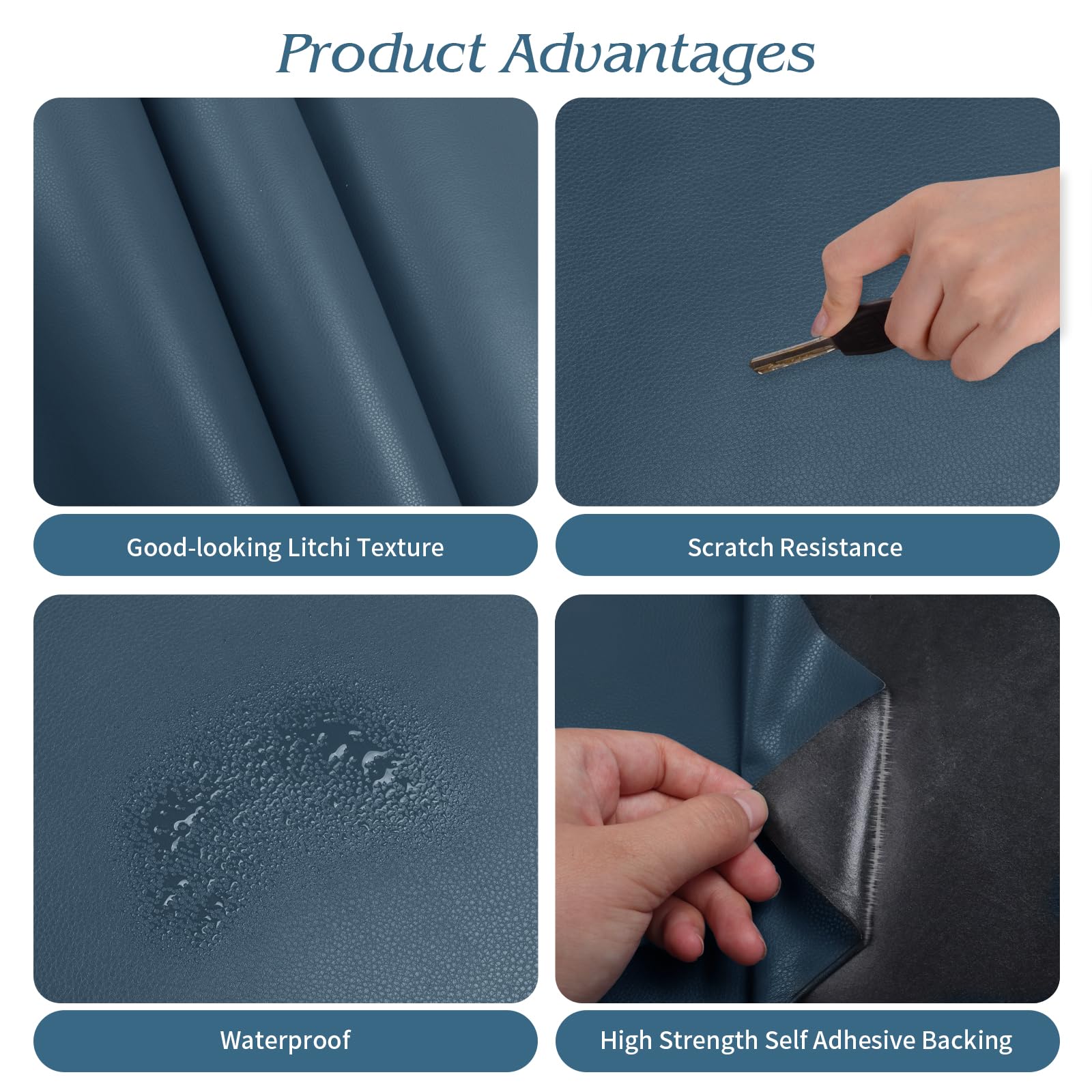 Cinta de reparación de cuero, parche de reparación de cuero autoadhesivo para bolsos, muebles, asiento de conductor, sofás, asientos de coche (azul, 3.9 x 79 pulgadas)