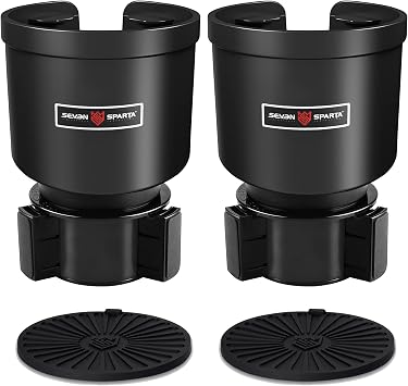 SEVEN SPARTA Car Cup Holder Expander for 32-46oz Large Bottles & Tumblers | Larger Version Fits Yeti 46oz, Hydro Flask & Nalgene, Upgraded Adjustable Offset Base, Fits 3.5"-4" Bottles, Mugs & Tumblers