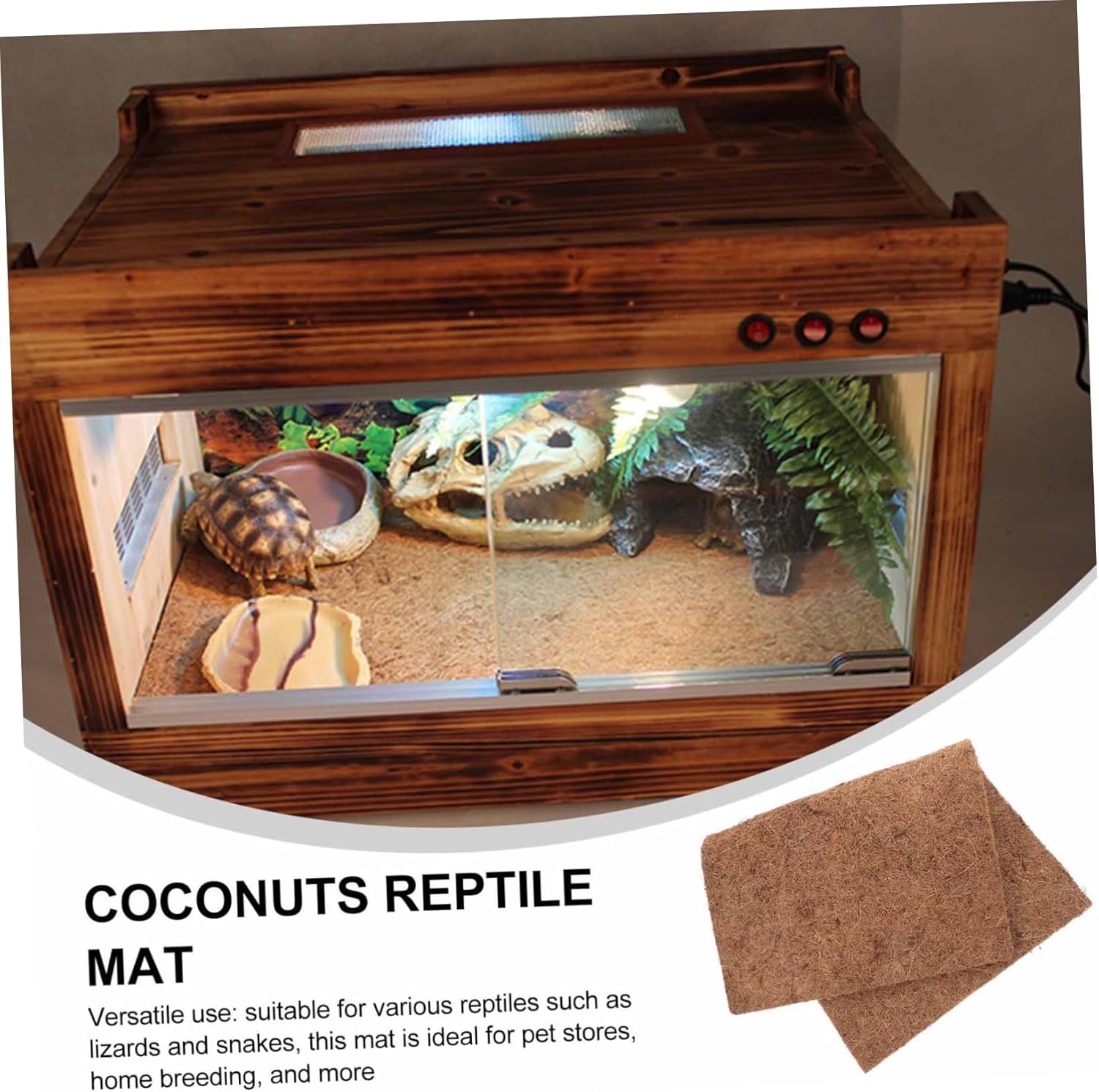 4pcs Natural Coconuts Fiber Mat for Bearded Dragon Reptile Tank Liner Antislip Reptile Carpet Lizard Tank Accessories