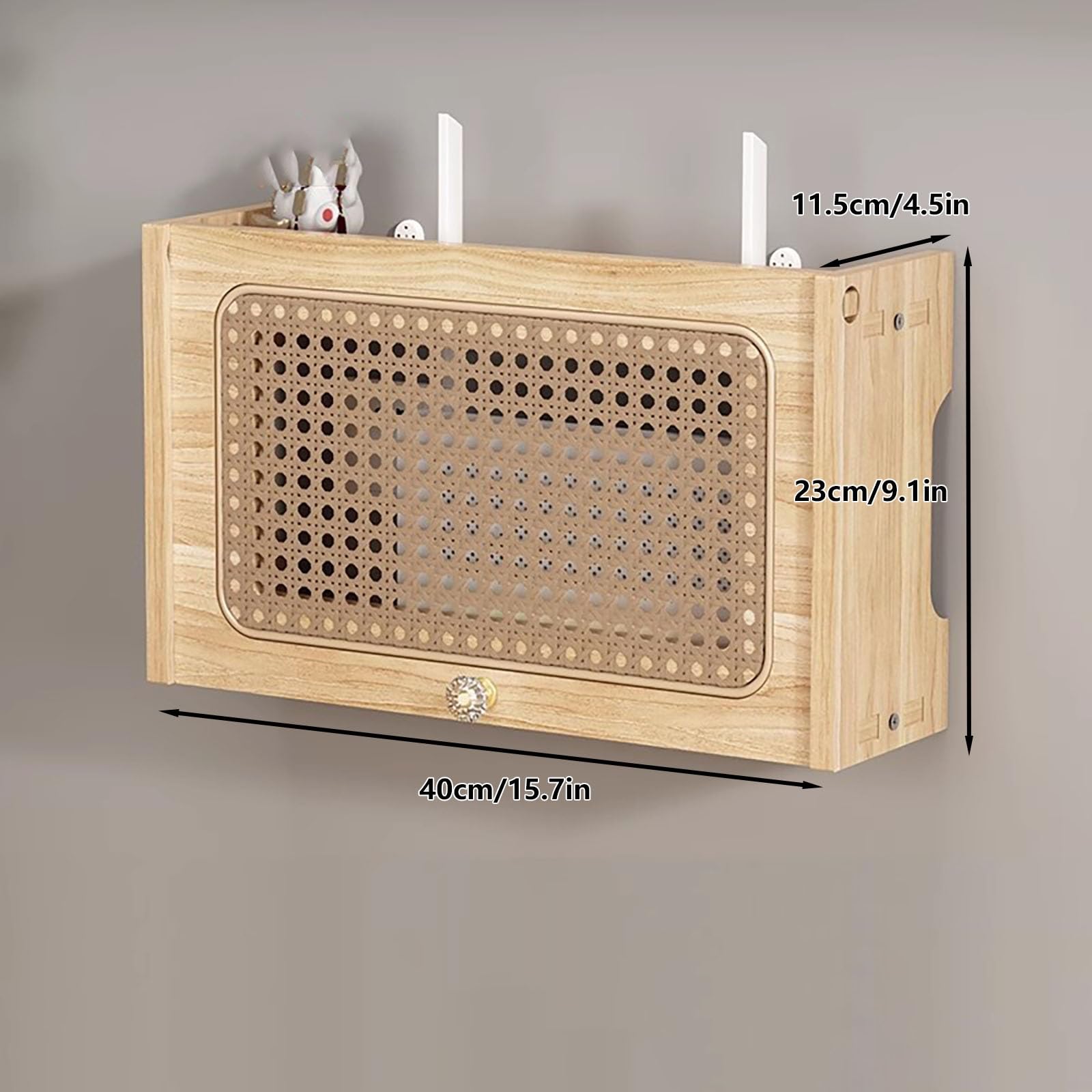 Générique Étagère Murale élégante en rotin pour routeur et boîtier Wi-FI – Meuble de Rangement Gris Moderne pour la Maison/Le Bureau, Organisateur de routeur idéal (15,75" x 4,33" x 9,06")