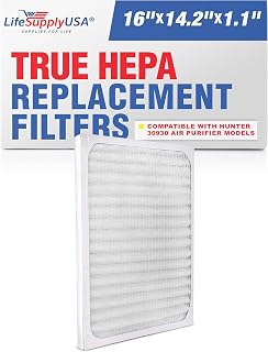 LifeSupplyUSA HEPA Filter Replacement for Hunter 30930 Air Purifier HEPATech System models 30020, 30393, 30200, 30201, 30205, 30250, 30253, 30255
