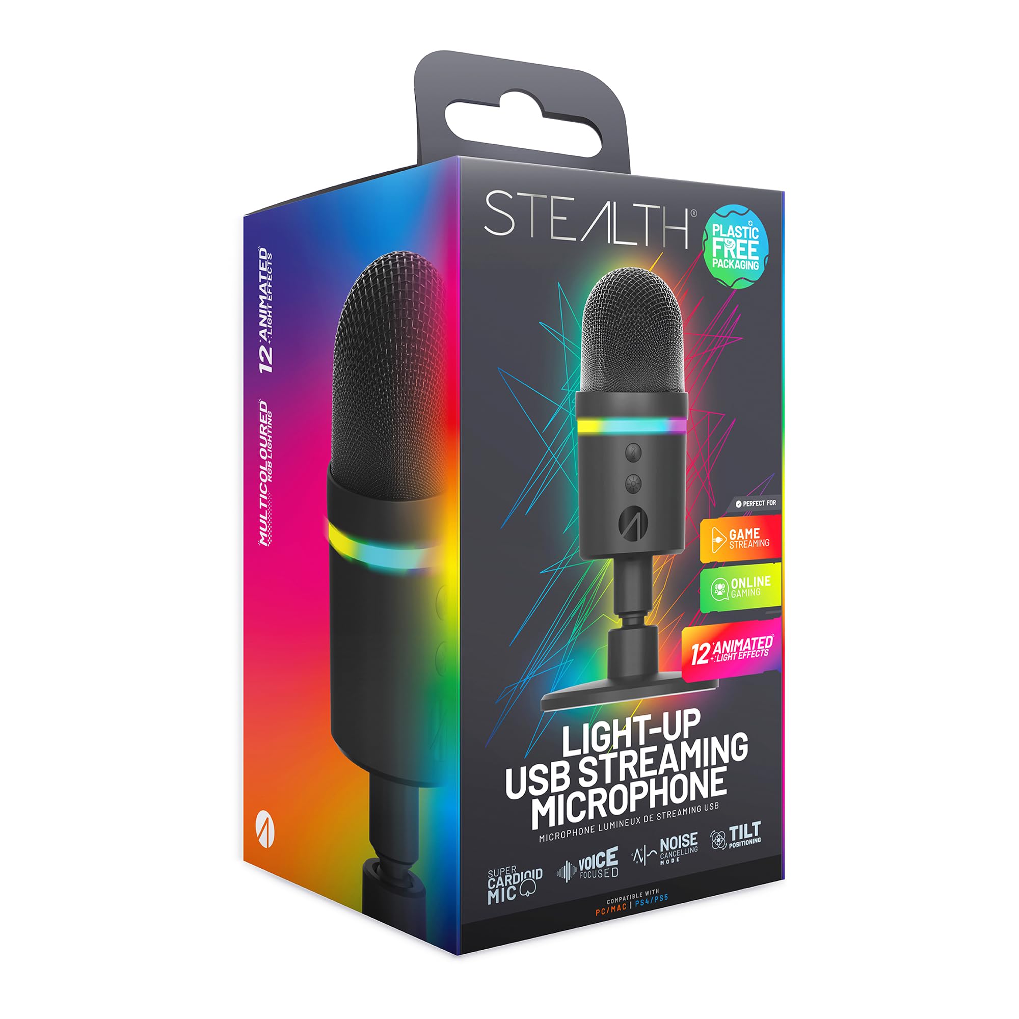 STEALTH Beleuchtetes LED-USB-Streaming-Mikrofon mit Noice-Cancelling-Funktion