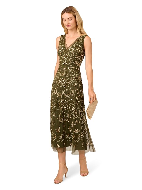 Adrianna Papell Women's Beaded Ankle Length Dress, Olive, 10 by Adrianna Papell - Used condition - Image 4