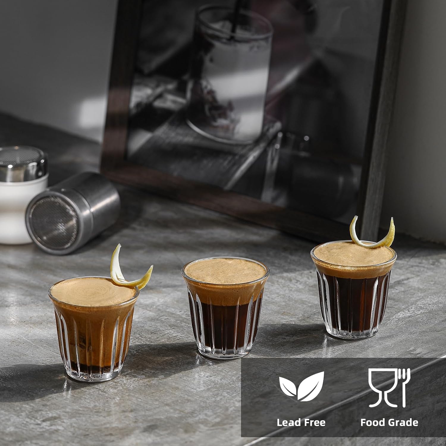 MHW-3BOMBER Shot Glasses Set of 6 Small Glass Cups 3OZ Latte Glasses for Espresso, Whiskey, Vodka, Spirits & Liquors G6190-OS
