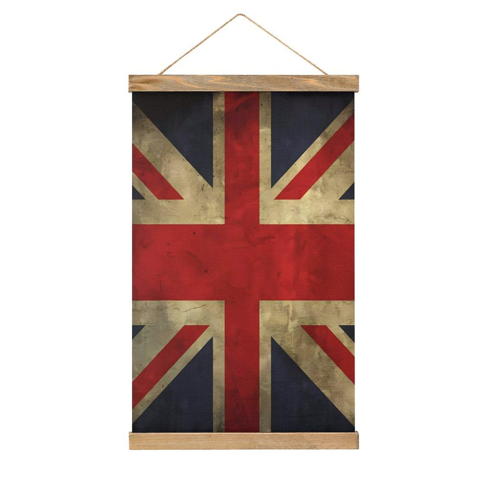 VstaDank British Flag Poster with Wooden Frame Hanger Art Painting Wall Decor Poster Wall Hanging Wooden Frame 13x20 Wood Poster Hanger for Photo Picture Art Canvas Print Artwork