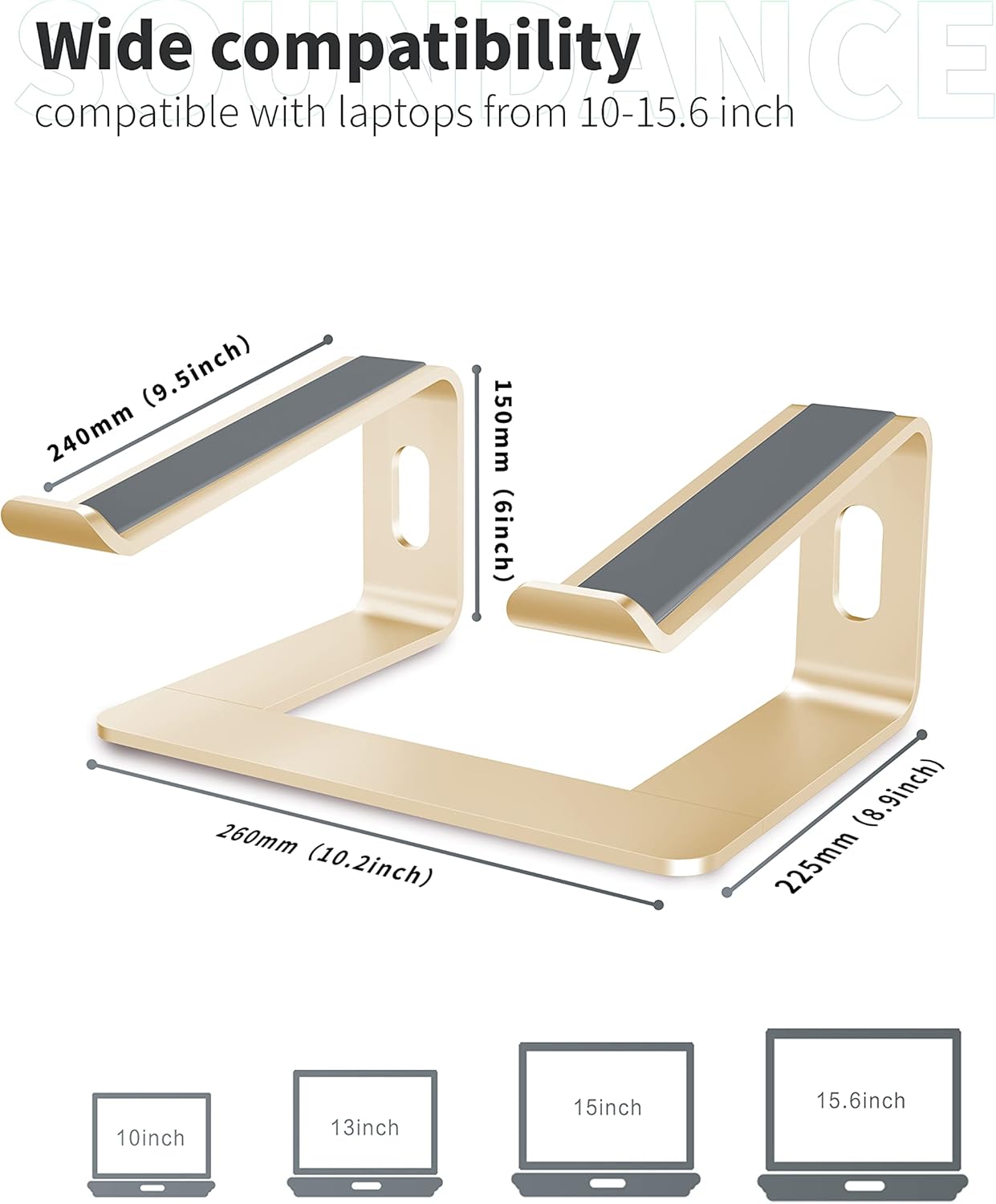 Soundance Laptop Stand, Aluminum Computer Riser, Ergonomic Laptops Elevator for Desk, Metal Holder Compatible with 10 to 15.6 Inches Notebook Computer, Rose Gold: Office Products
