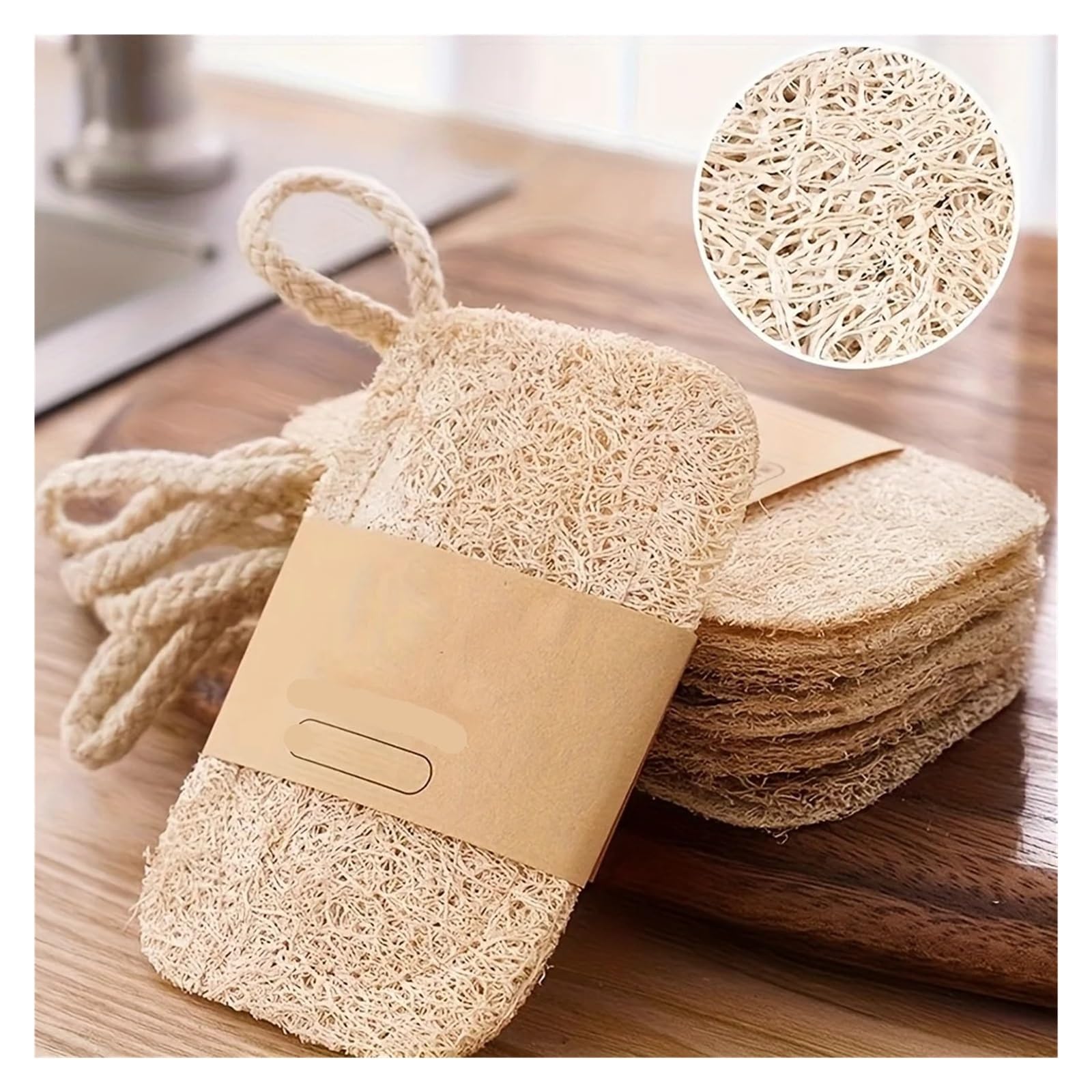 Lot de 30 éponges en luffa naturel for la vaisselle, tampons à récurer, faciles à nettoyer, for la cuisine et la maison(30pcs)
