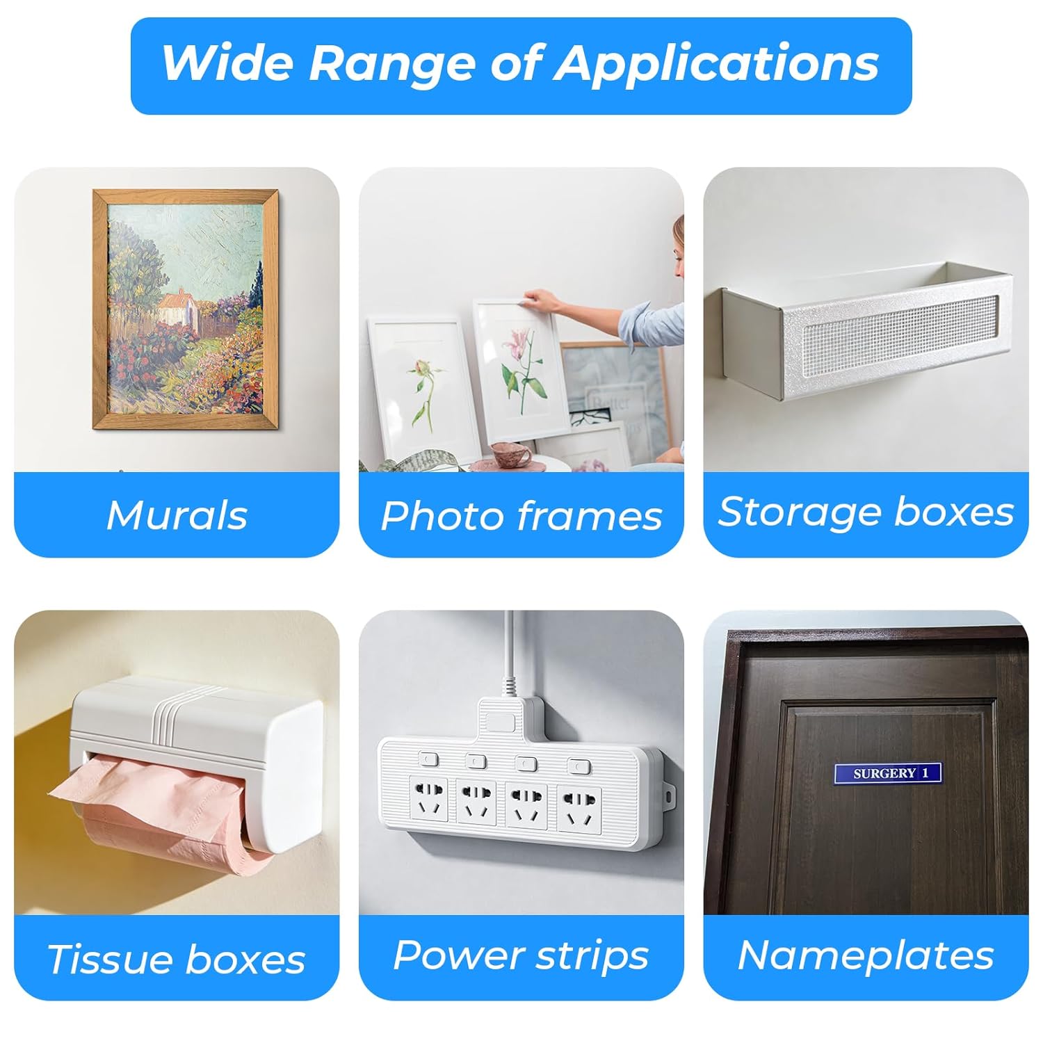 Picture hanging without drilling, hanging strips, 24 pairs (48 strips) - strong holding power, removable without residue, without nails, for picture frames, wall art and decorations, for smooth