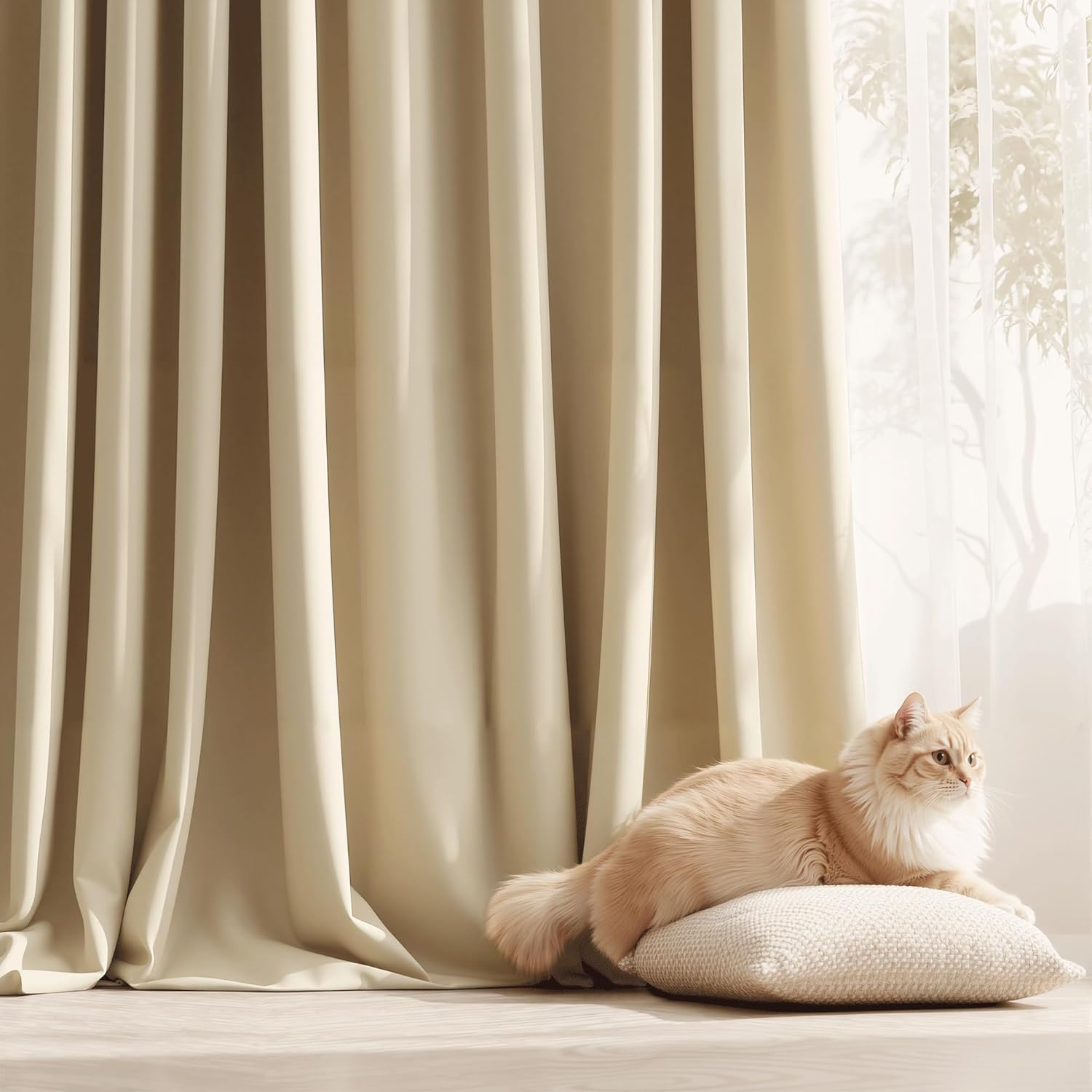 RYB HOME Outdoor Curtains for Patio Waterproof Tab Top Block Sunlight Thermal Insulated Privacy Assured Thick Outside Curtains for Porch, Pergola, Pool, W52 x L84, Cream Beige, 1 Panel - Image 7