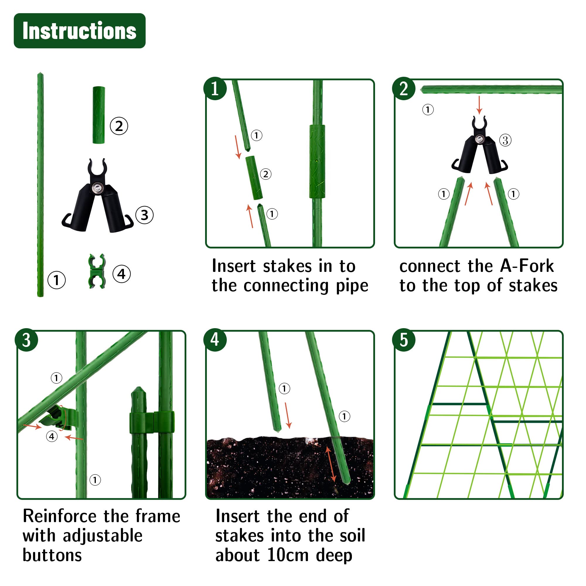 84 PCS 47" Garden Trellis for Climbing Plants Outdoor,Garden Cucumber Trellises with Climbing Net and Plant Support Clips for Tomato Eggplant Vine Vegetable