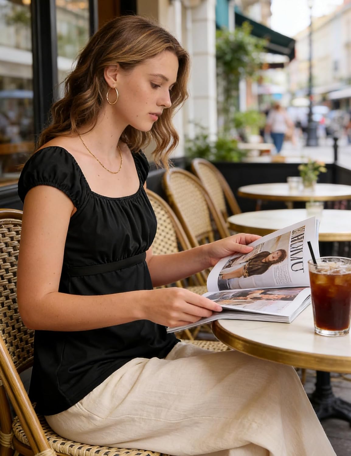 Rapbin Babydoll Tops for Women 2026 Spring Summer Y2k Square Neck Peplum Baby Doll Tank Cap Sleeve Tie Going Out Shirts - Image 4