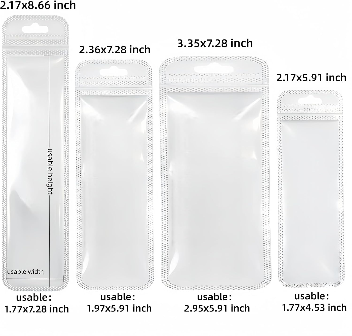 100 Pack (Usable 1.97x5.91 inch) Long Clear Resealable Zipper Bags image 3