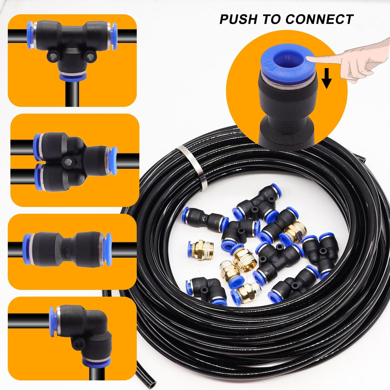 weideer Air Line Tubing Kit,5/16" Air Hose,5/16" (8MM) OD 32.8FT Polyurethane PU Air Hose Tube,8mm air line with Push To Connect Fittings,14 Pcs Compressed Accessories Kit K-162