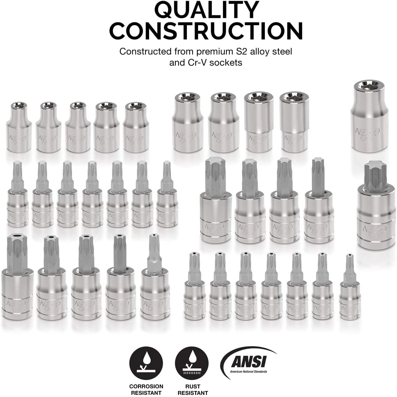 Neiko 10070A Torx Bit Socket and E-Torx Star Socket Set | 35-Piece Set, S2 and Cr-V Steel, 1/4”, 3/8” and 1/2-Inch Drive : Everything Else
