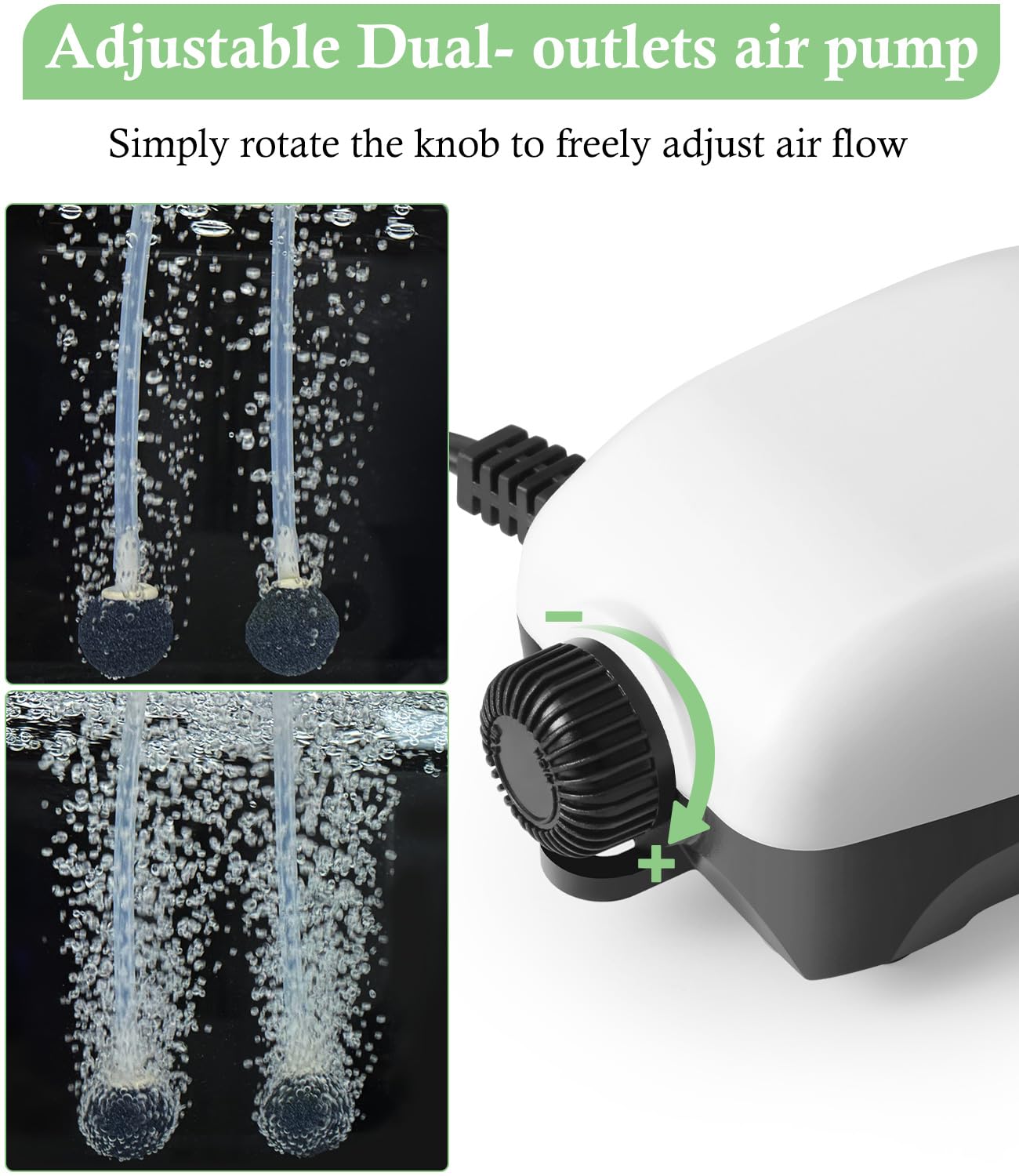HITOP 2W Nano Whisper Aquarium Air Pump, 57GPH Adjustable Dual Outlet Fish Tank Oxygen Pump, Aquarium Aerator for 1-50 Gallon Fish Tanks - image 4