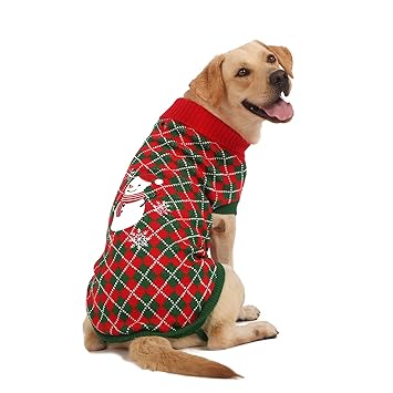 Dog Sweater for Christmas Pet Plaid Snowman Knitwear Dog Holiday Sweaters Fall Winter Warm Clothes for Medium Dogs