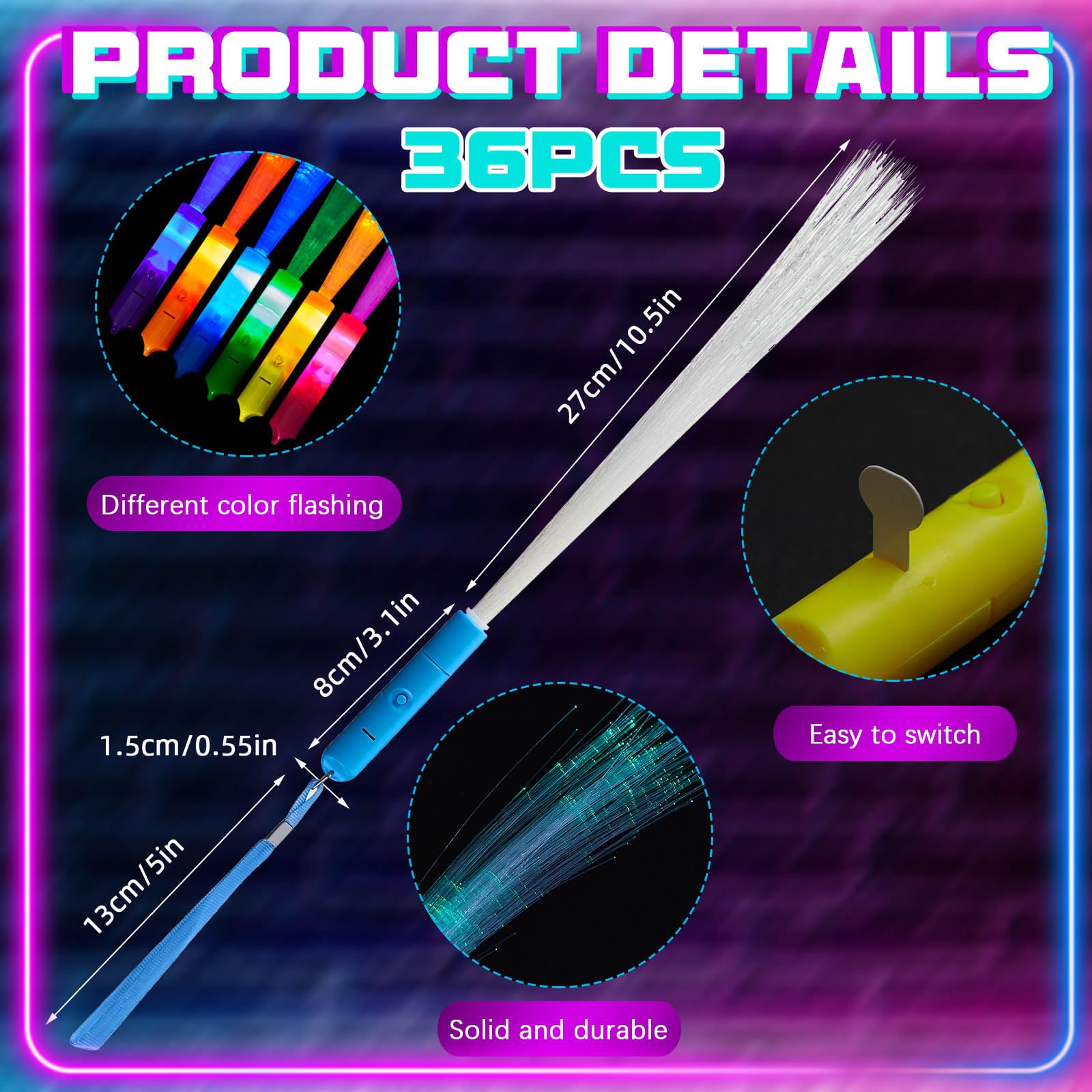 Skylety 36 Pack Fiber Optic Wands Glow Wands LED Light Up Wand Bulk ...