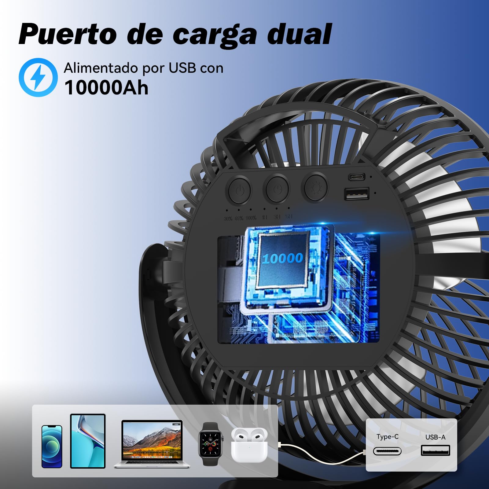 Ateroll 10000mAh Ventilador Pinza con Control Remoto,Ventilador Portátil Batería Recargable de 3 Velocidades con Temporizador y Luces LED,Ventiladores Portátiles de 8” con Rotación de 360° para el