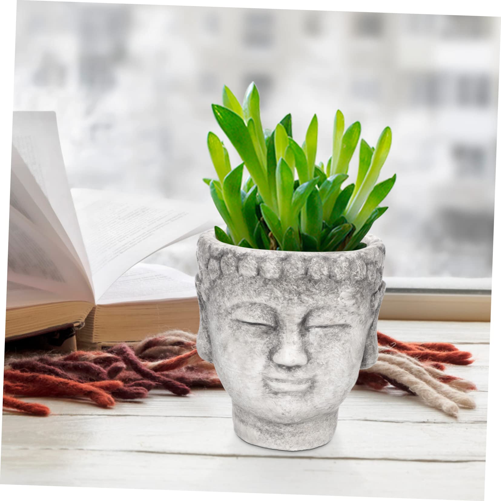 2er-Set Buddha-Kopf Pflanztöpfe Aus Zement – Stylische Übertöpfe Für Sukkulenten
