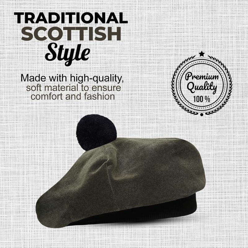 Image of Scottish Tam O' Shanter Hat Tartan Bonnet Pom Pom Wool Flat Cap One Size