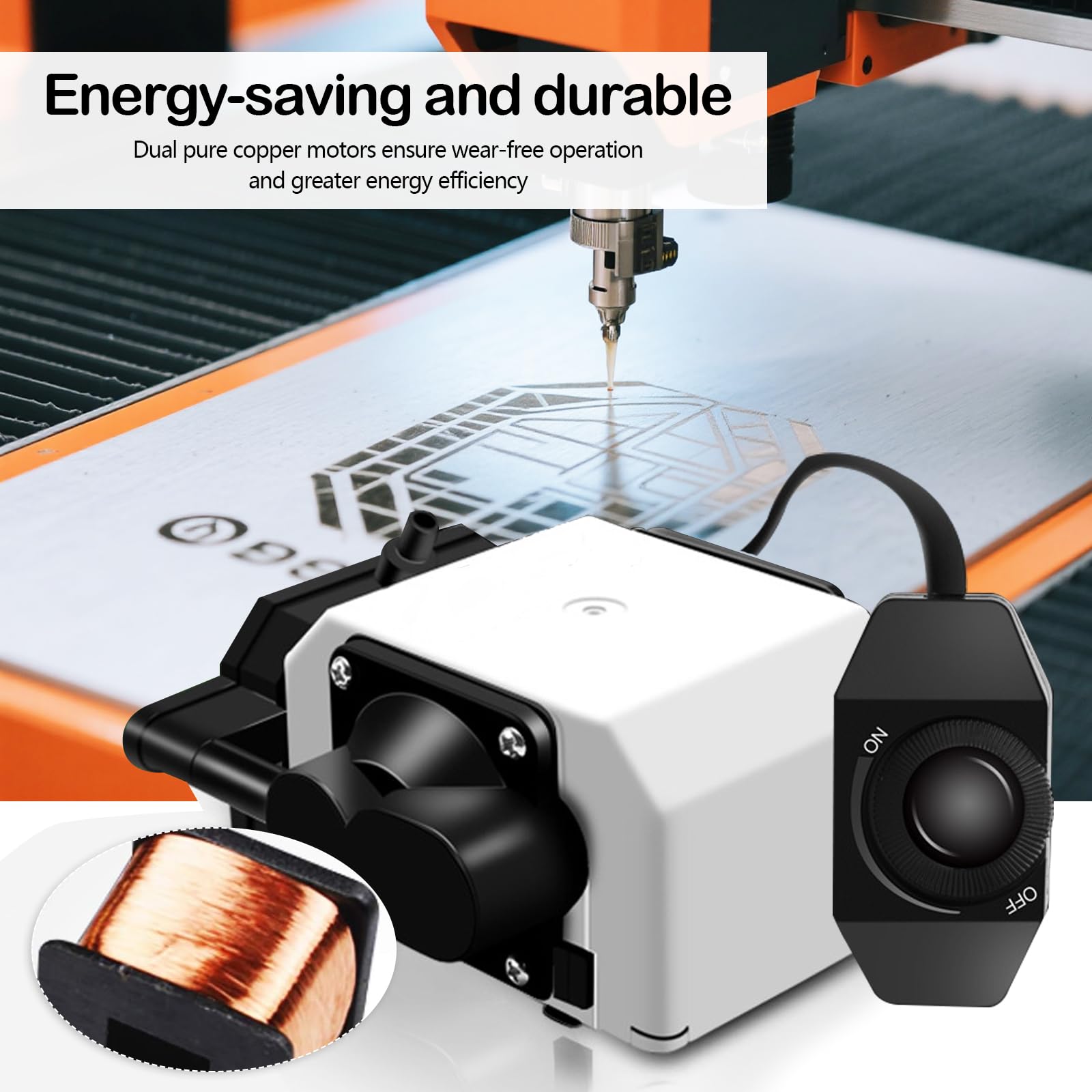 Air Assist, Pompe d'Assistance Pneumatique pour Découpeuses et Graveuses Laser Débit d'Air Réglable 55 L/min 220V 25W Faible Niveau Sonore Coupe Nette des Bords Lisses