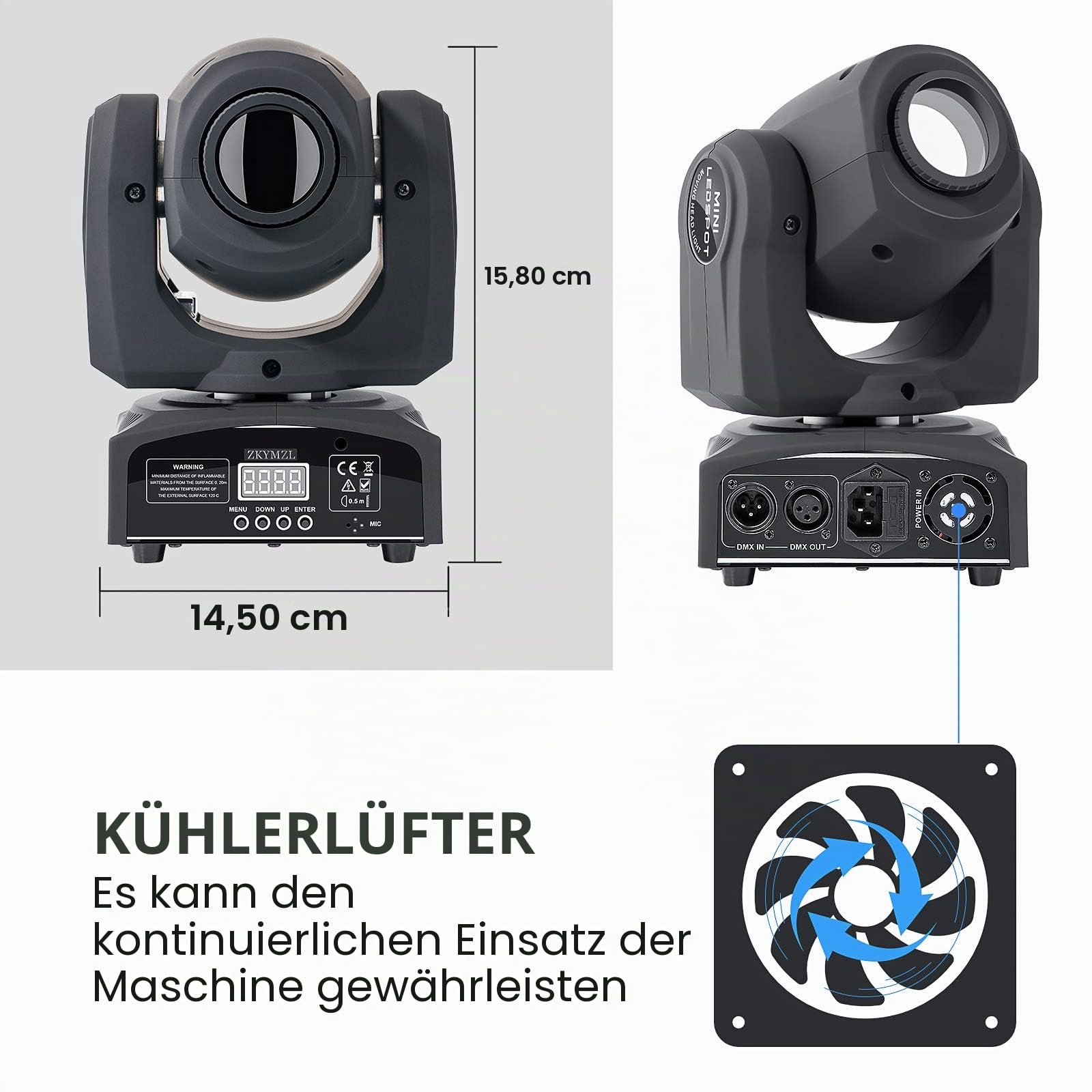 ZKYMZL 25W LED Moving Head Bühnenlicht Beam dmx512 Partylichter Spot Licht Lampe 8 Farben 8 Muster Lichteffekt für Bar Party Halloween Weihnachten Hochzeit Disco...
