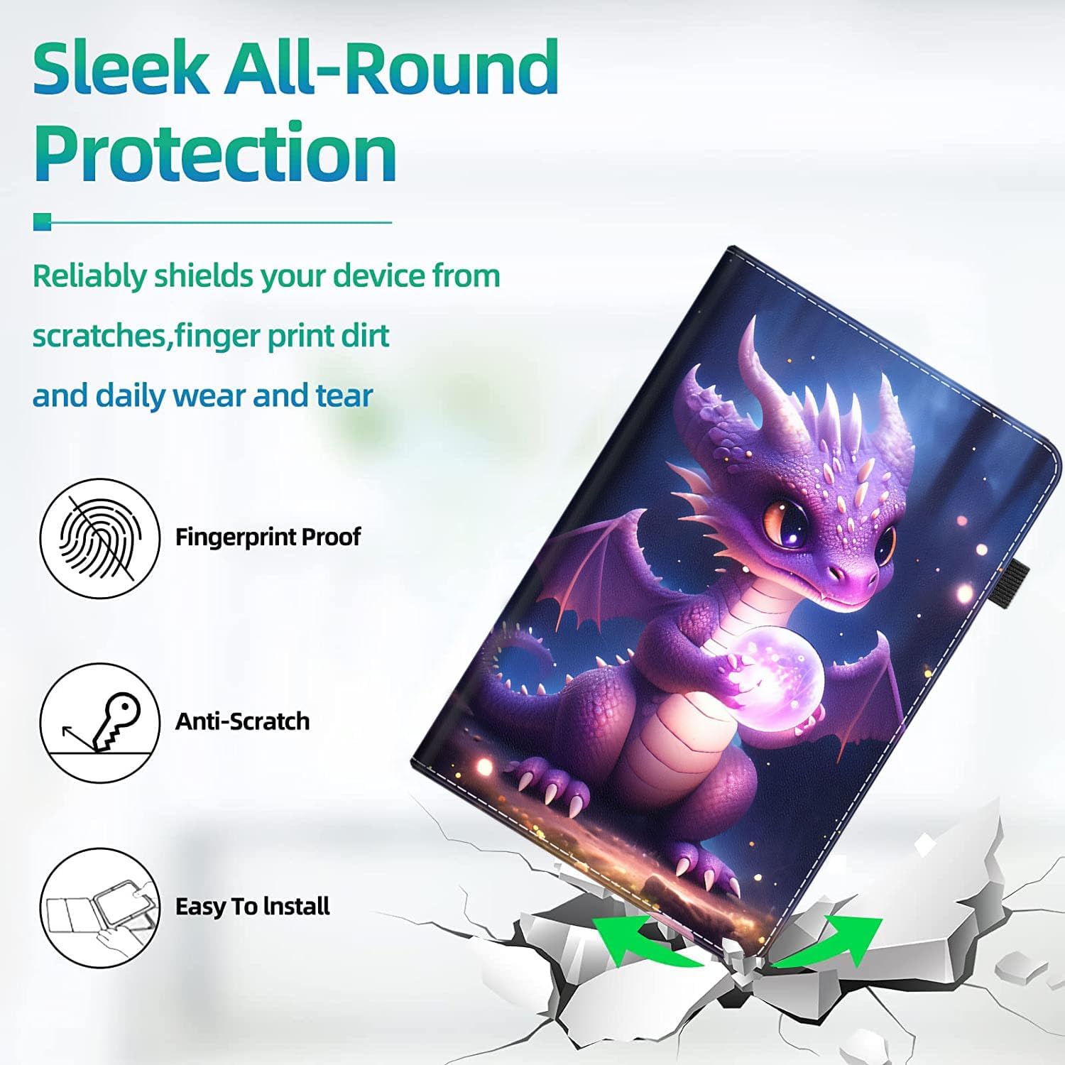 Case for Amazon Fire HD 10 Tablet (7th / 9th Generation, 2017/2019 Release), Slim Folding Stand Cover with Auto Wake/Sleep for Fire HD 10, Purple Dragon Baby