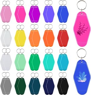 40Pcs Vintage Motel Keychains 20 Colors Retro Hotel Keychain Blanks Heat Transfer Ornaments for Sublimation Vinyl DIY Crafting Keychain Luggage Tag Label Making Xmas Tree Hanging