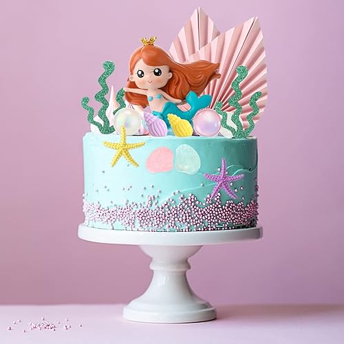 Miniatura 7 de Hungdao 30 piezas de decoración de pastel de sirena de cumpleaños bajo el mar, decoración de pastel de sirena de resina, decoración de muñeca de