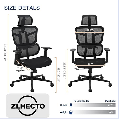 Miniatura 2 de Silla de oficina ergonómica, silla de escritorio con altura ajustable, soporte lumbar, sillas de computadora de malla con respaldo alto con