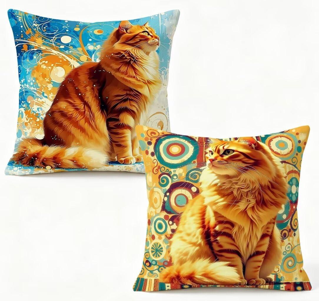 Funda Cojín 65 x 65 Juego de 2, Amarillo Funda Almohada 65x65 cm Cojines Sofa Gato Cushion Covers Lino con Cremallera Oculta para Sofá Decoración del Hogar, Regalos Mujeres Primavera Verano C-P5383E