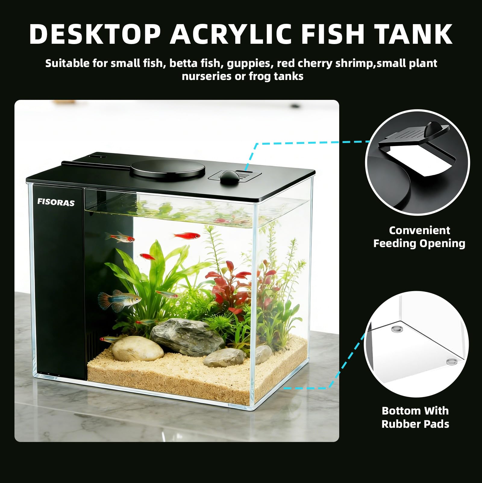 Petit kit d'aquarium de 3,7 l avec pompe à filtre à eau et lumière LED | Idéal pour les petits poissons