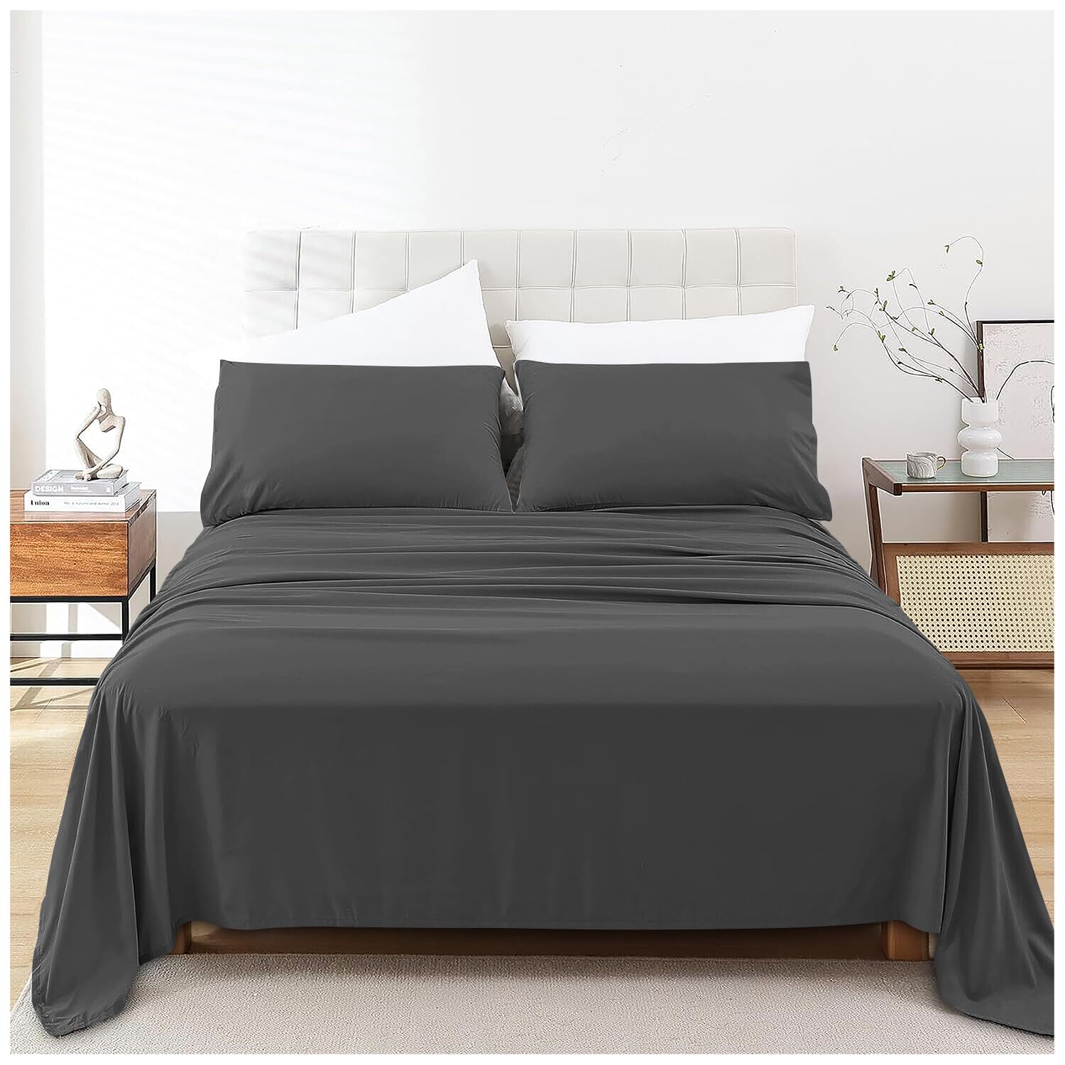 Gc Gaveno Cavailia Charcoal Luxurious Percale Sheet Anti Wrinkle Flat Double Bed Sheets Poly Cotton Dyed Plain Bedding Bedsheet,