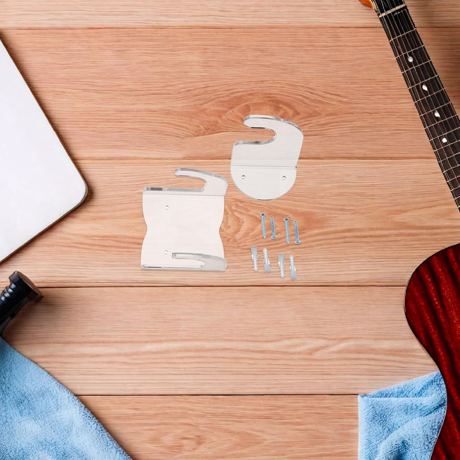 DOITOOL Guitar Wall Mount Horizontal, Clear Acrylic Acoustic/Classical/Electric Guitar Hanger, Banjo Ukulele Stand String Instruments Display, Electric Bass Rack Hook with Screws