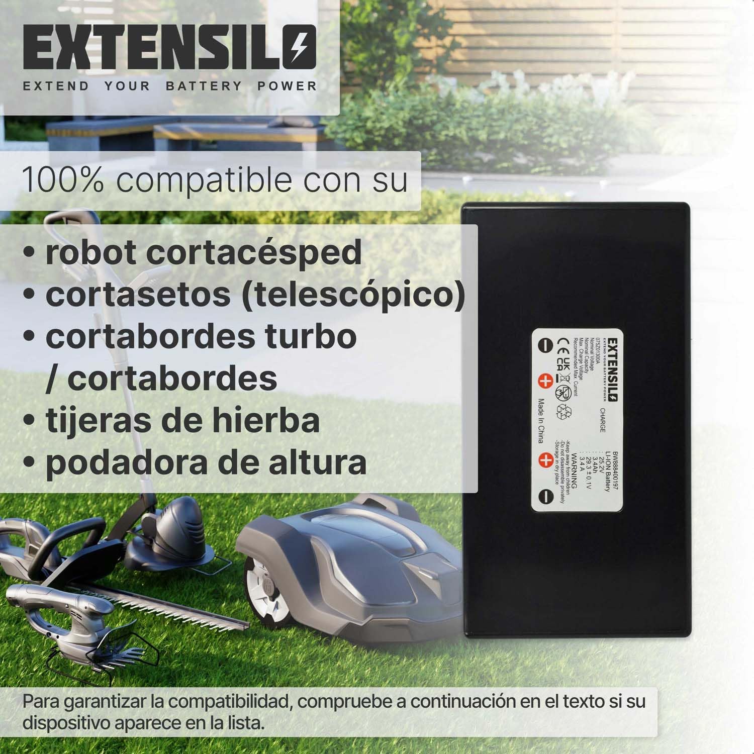 Batería Recargable Compatible con Stiga Autoclip 230 | 230S, M3, M5, M7 robot cortacésped (3400 mAh, 25,2 V, Li-Ion)