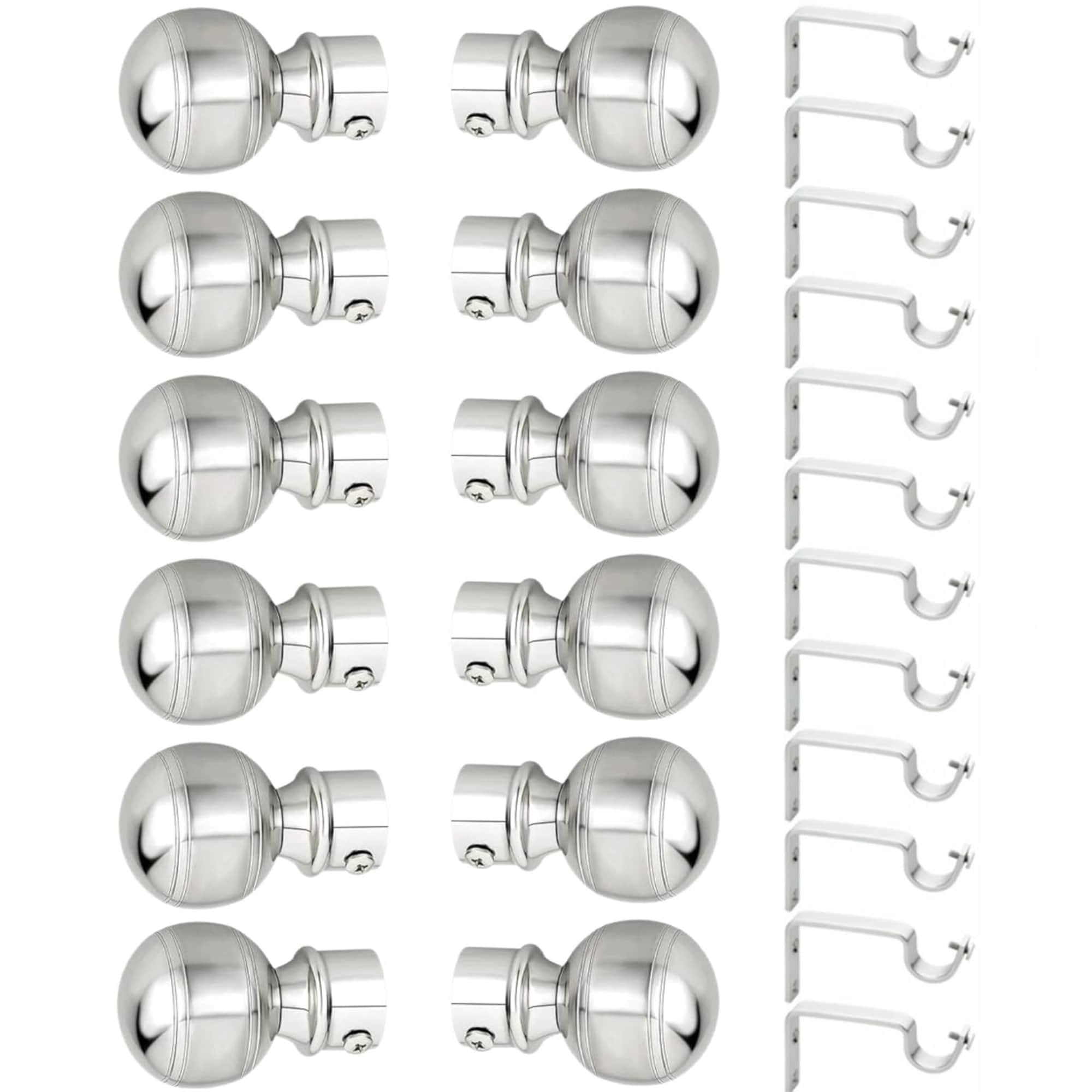 Arena Stainless Steel Curtain Bracket Set with Finials, Curtain Rod Holder Set for Doors & Windows, 1 Inch Parda Rod Holder for Doors & Window (12 pcs Parda Bracket, 12 pcs Supports,Silver)-picture-12